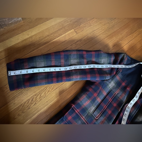 Frank & Oak Checkered Pea Coat - Navy and Burgundy - Picture 5 of 11